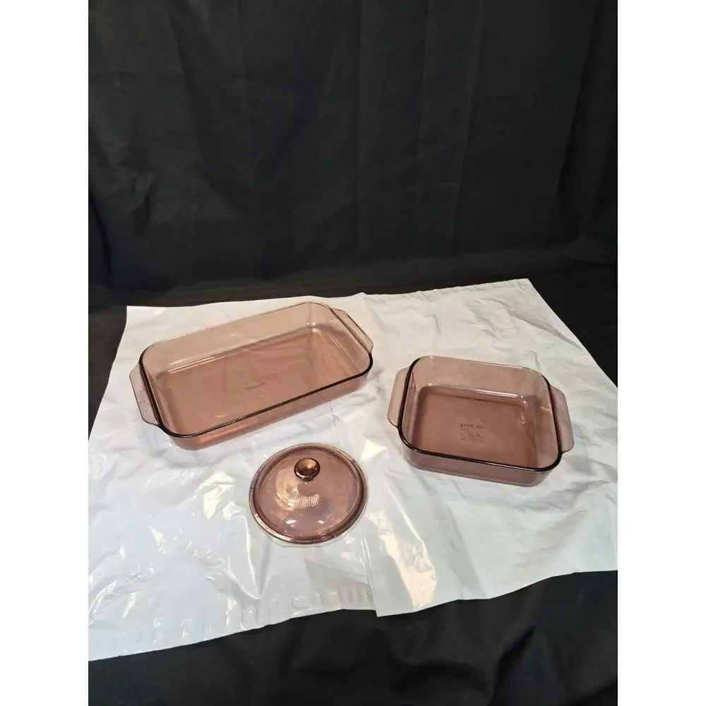 Pyrex Corning Cranberry Pink 233-R, 222 8x8 Casserole Baking Dish Glass Pan &Lid